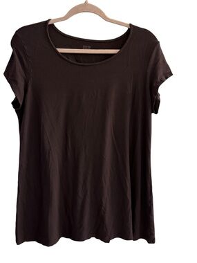 EILEEN Fisher Brown Short-Sleeve Scoop Neck Top